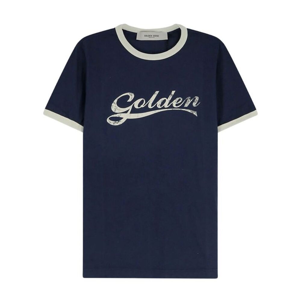 Golden Goose Men T-Shirt In Cotone Blu Con Stampa Golden